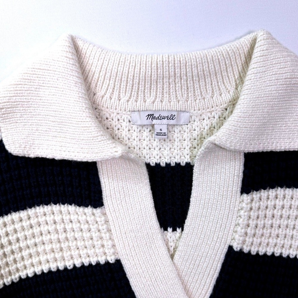 Madewell Striped Polo Sweater Navy Cream Size Small - Picture 3 of 8